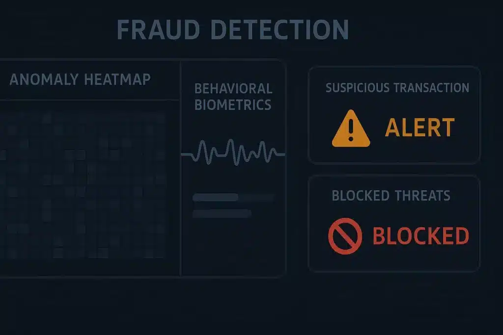 AI fraud detection dashboard scanning financial transactions in real time