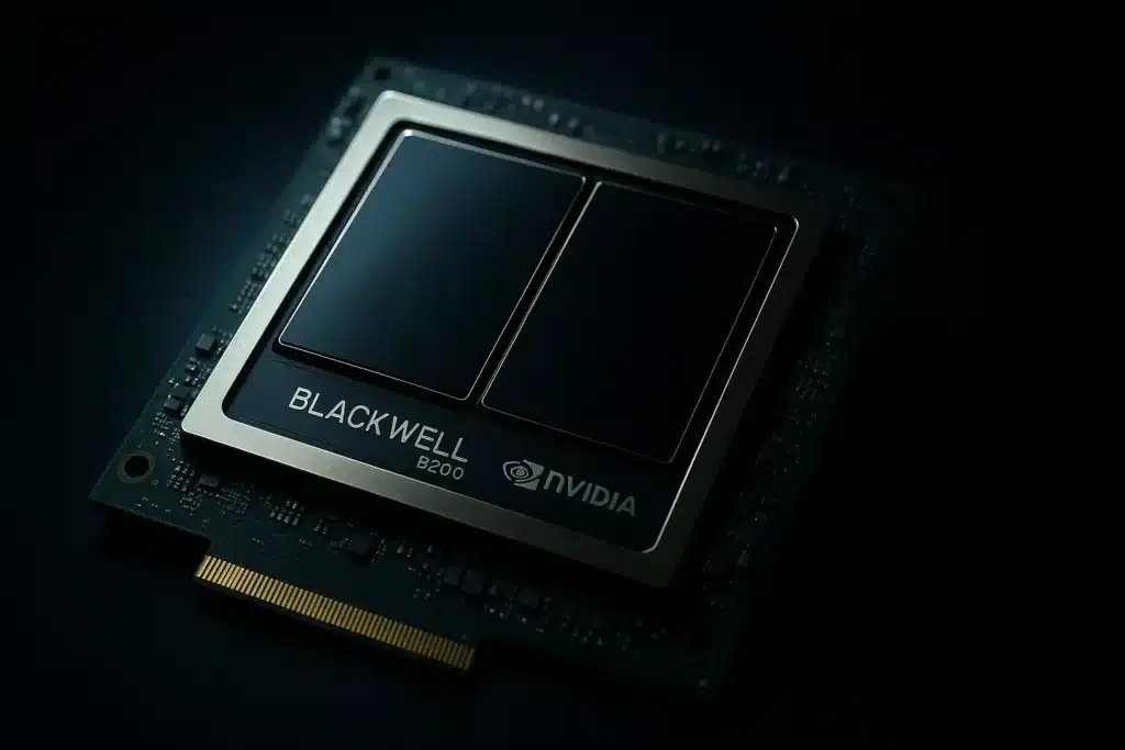 Nvidia Blackwell B200 AI GPU chip featuring 208 billion transistors and revolutionary dual-die architecture for next-generation artificial intelligence computing