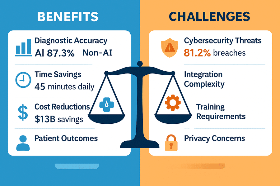 Comprehensive analysis of healthcare AI benefits versus implementation challenges