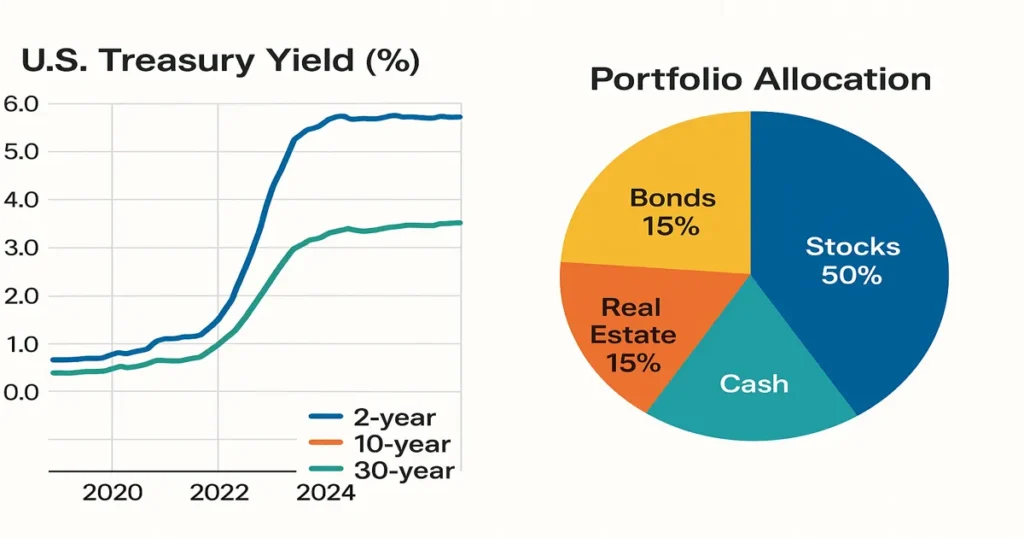 Chart showing US 10-year Treasury yield trend from 2024 to November 2025, rising from low levels to approximately 4.1-4.2 percent