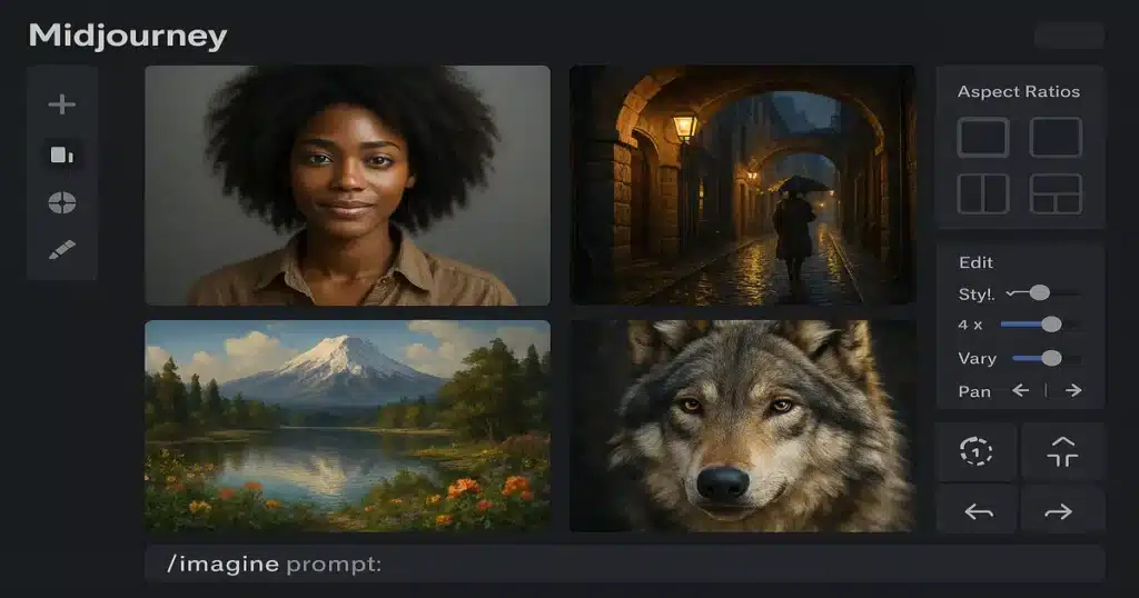 Midjourney V7 creative generation interface displaying photorealistic AI artwork