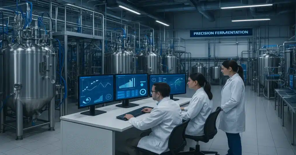 Precision fermentation bioreactors and industrial equipment for sustainable protein production using microorganisms