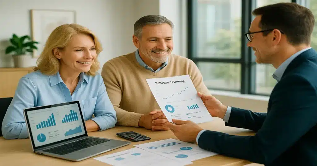 Couple meeting with financial advisor for retirement planning consultation - Retirement Planning 2025 Guide