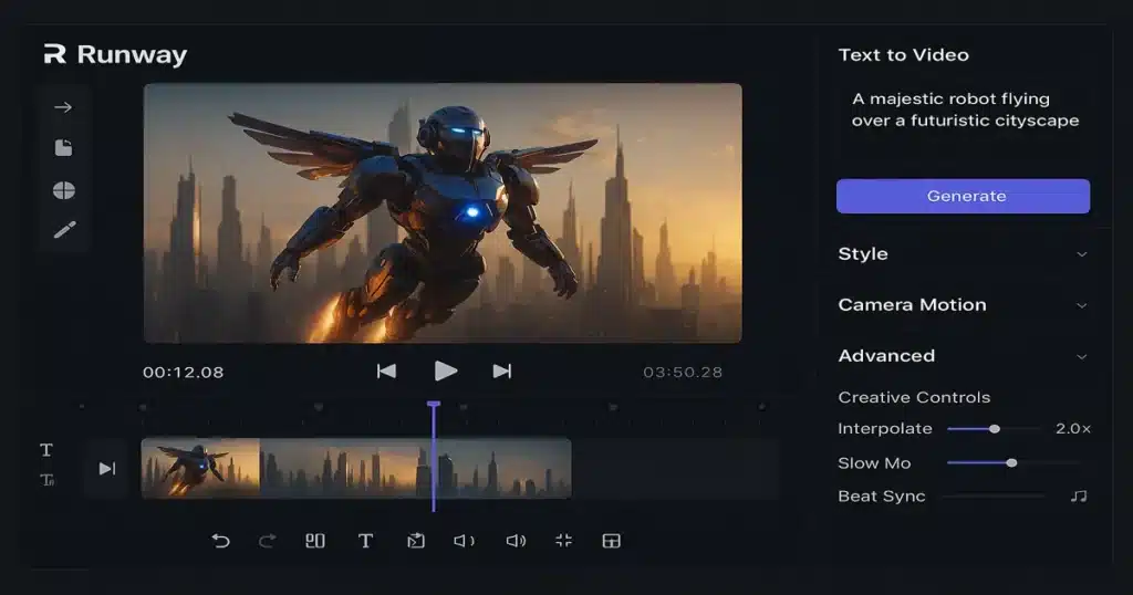 Runway Gen-3 text-to-video editor interface for professional content creation